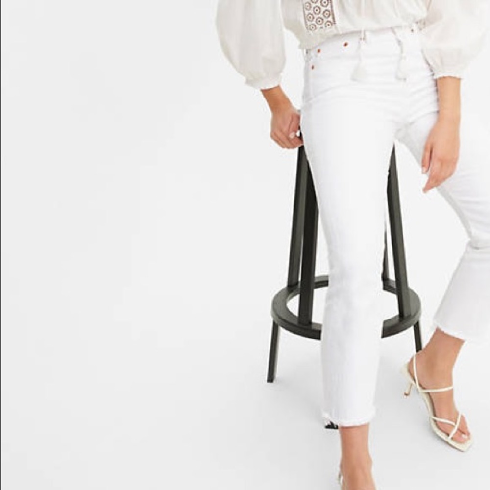 Levi’s White Wedgie Straight Jeans with Raw Hem